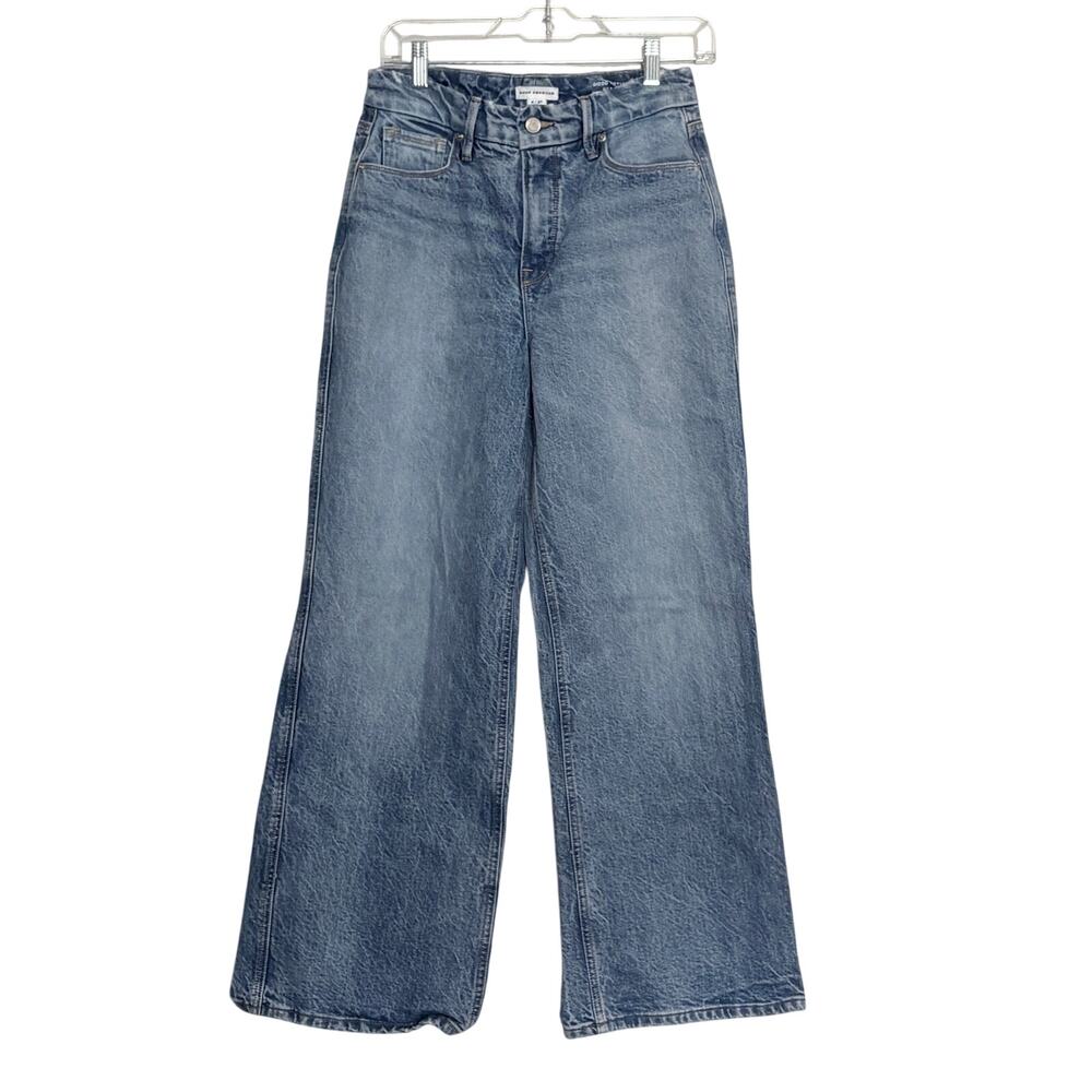 Good American Good Petite Skate Jeans 4/27 High Rise Baggy Wide Leg Acid Wash